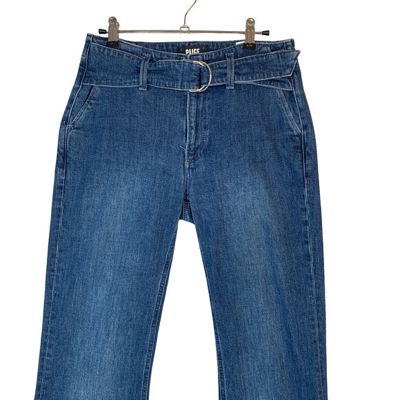 PAIGE Genevieve Jeans Women 27 High Rise Flare Belted Medium Indigo Cecilia - Picture 8 of 16